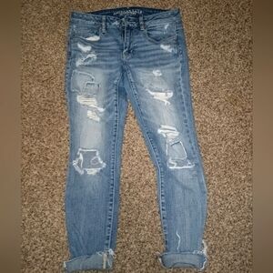 American Eagle Outfitters Distressed Light Blue Ankle Jeans
